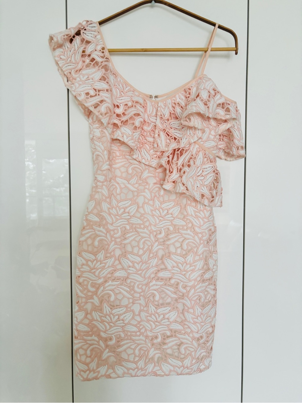 Club Monaco Blush One-Shoulder Lace Dress
